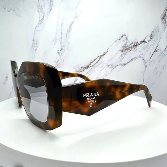 New PRADA Sunglasses Brown Juniper Tortoise Gray Lens Square - Picture 11 of 16